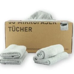 PLENTYFY | 50 Stück Mikrofasertücher Grau 30x30 Cm In Nachhaltiger Spenderbox | Saugstark & Waschbar | Fenstertücher | Spiegeltücher | Putztuch