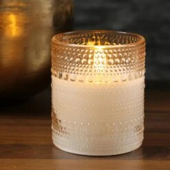 LED Windlicht Kerze Im Glas Echtwachs Flackernde 3D Flamme Timer H: 10cm Orange -Heimische Küche 1efc0943 19c6 4d68 8ed3 7aecd65dd54e