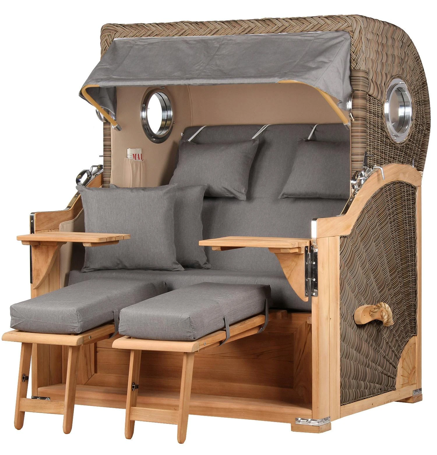 Strandkorb - Bene Living - Königssee Teak Bullauge - PE Grau - Modell 551 - Inkl. Liftersystem 3 Strandkorb - Bene Living - Königssee Teak Bullauge - PE Grau - Modell 551 - Inkl. Liftersystem