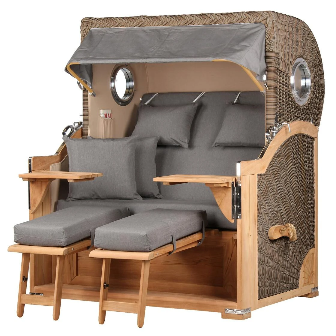 Strandkorb - Bene Living - Königssee Teak Bullauge - PE Grau - Modell 551 - Inkl. Liftersystem 4 Strandkorb - Bene Living - Königssee Teak Bullauge - PE Grau - Modell 551 - Inkl. Liftersystem – Bild 2