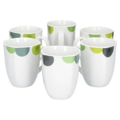 6er Set Kaffeebecher Palazzo 33cl - Kaffeetasse Aus Weißem Porzellan Mit Dekor-Kreisen In Grau Und Dunkelrot -Heimische Küche 781c7d5c 9015 4780 8b3c 76f52bd367b5