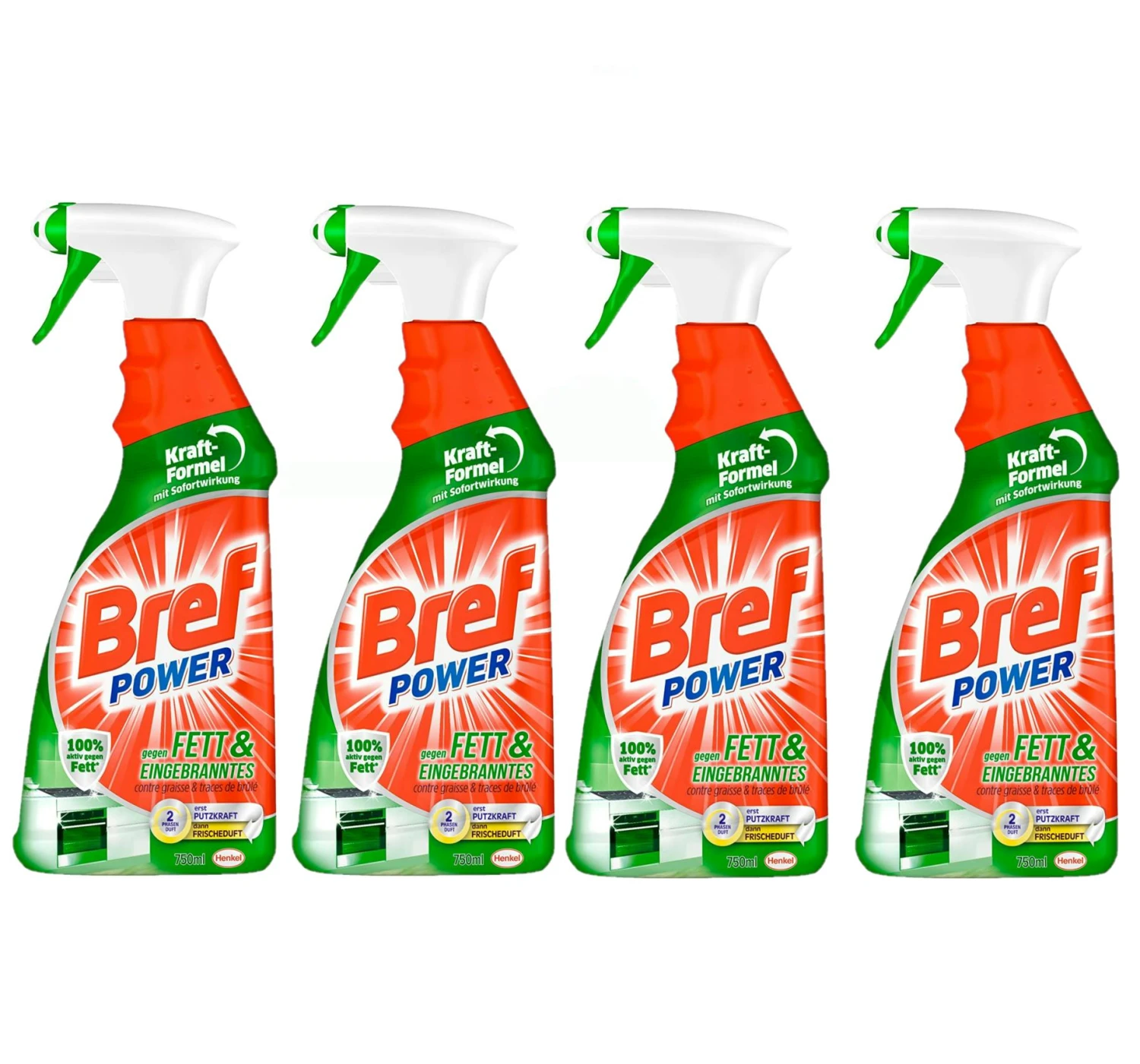 Bref Power Gegen Fett & Eingebranntes 4er Pack Fettlöser 4x750 Ml Sprühflasche 4 Bref Power Gegen Fett & Eingebranntes 4er Pack Fettlöser 4x750 Ml Sprühflasche – Bild 2