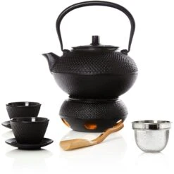 Bonvivre© Teetassen + Untersetzer Aus Emailliertem Gusseisen - 2er Set | Asiatische Teebecher Mit Untertassen - Füllmenge Je 100 Ml -Heimische Küche bbc346ec 976b 4534 81fc dbc71fdc904d