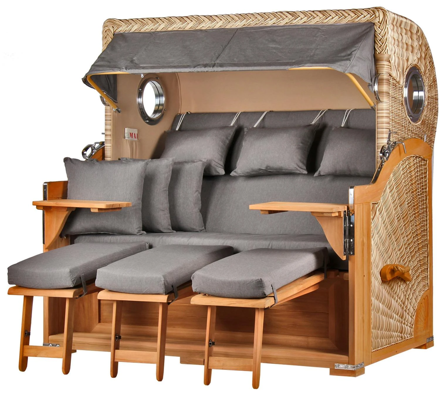 Strandkorb - Bene Living - Königssee Teak Bullauge - PE Grau - Modell 551 - Inkl. Liftersystem 7 Strandkorb - Bene Living - Königssee Teak Bullauge - PE Grau - Modell 551 - Inkl. Liftersystem – Bild 5