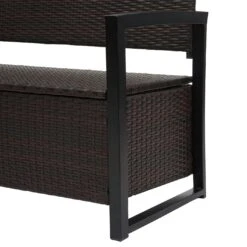 Poly-Rattan 2er Sitzbank HWC-F39, Gartenbank Truhenbank, Staufach Aufbewahrung Sitzkissen ~ Braun, Kissen Grün -Heimische Küche e8928074 b6fa 4eb1 baef c7b8c2d0dd57