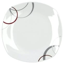 6er Set Dessertteller Flach Palazzo 19cm - Kuchenteller / Frühstücksteller Aus Weißem Porzellan Mit Dekor-Kreisen In Grau Und Dunkelrot -Heimische Küche f3578ead ce07 4d85 8608 bf6c505581e2